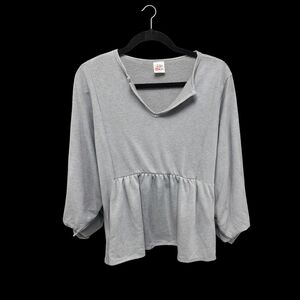 Babydoll Peplum Top Gray | Flowy Casual‎ Long Sleeve Blouse | XL